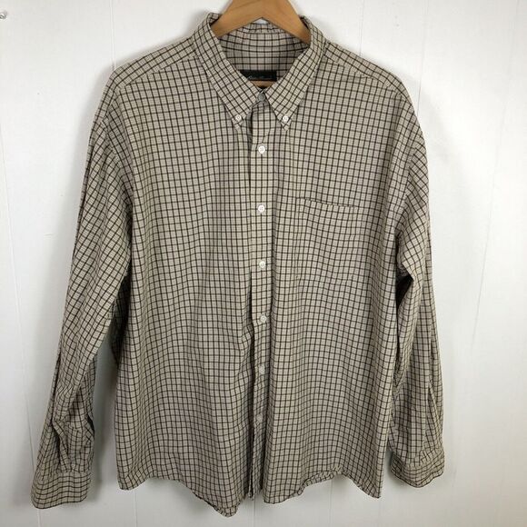 Eddie Bauer Classic‎ Fit Tan White Check Long Sleeve Button Down Shirt Men's XXL - Picture 1 of 7